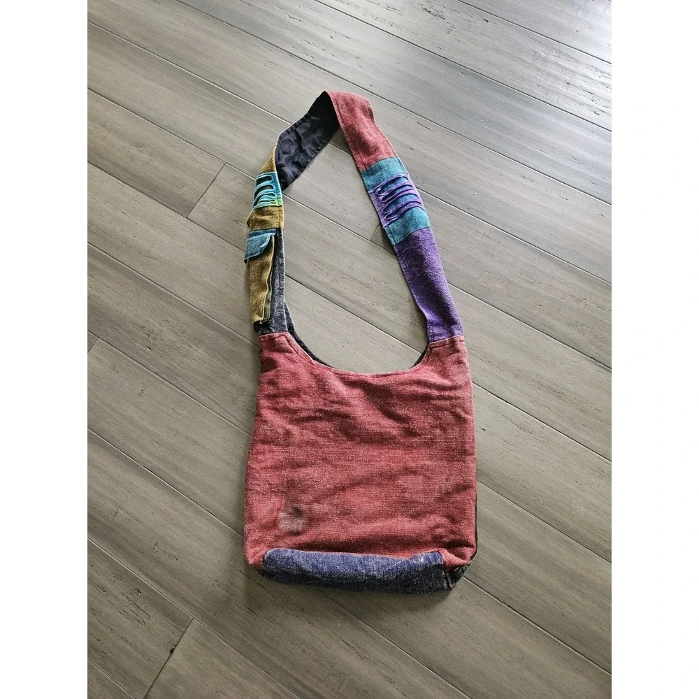 Paths Of Spirit Crossbody Monk Bag Cotton Tote Phone Holder Boho Hemp - Picture 6 of 15